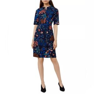 Hobbs London Dahlia Botanical Print Belted Shirt Dress Blue Multi Size 12 EUC